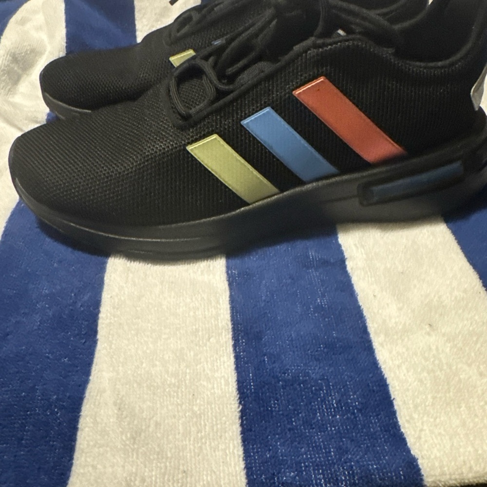 Adidas Kids Black Sneakers with Colorful Stripes